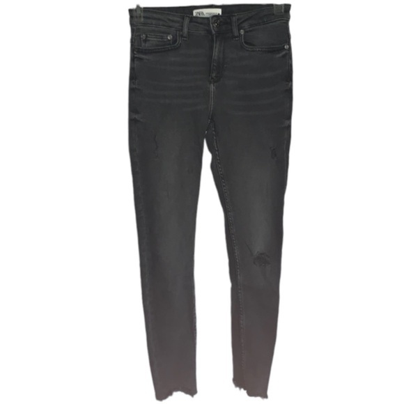 Zara Skinny Distressed Raw Hem Jeans Grey Woman’s Size 2 - Picture 12 of 12
